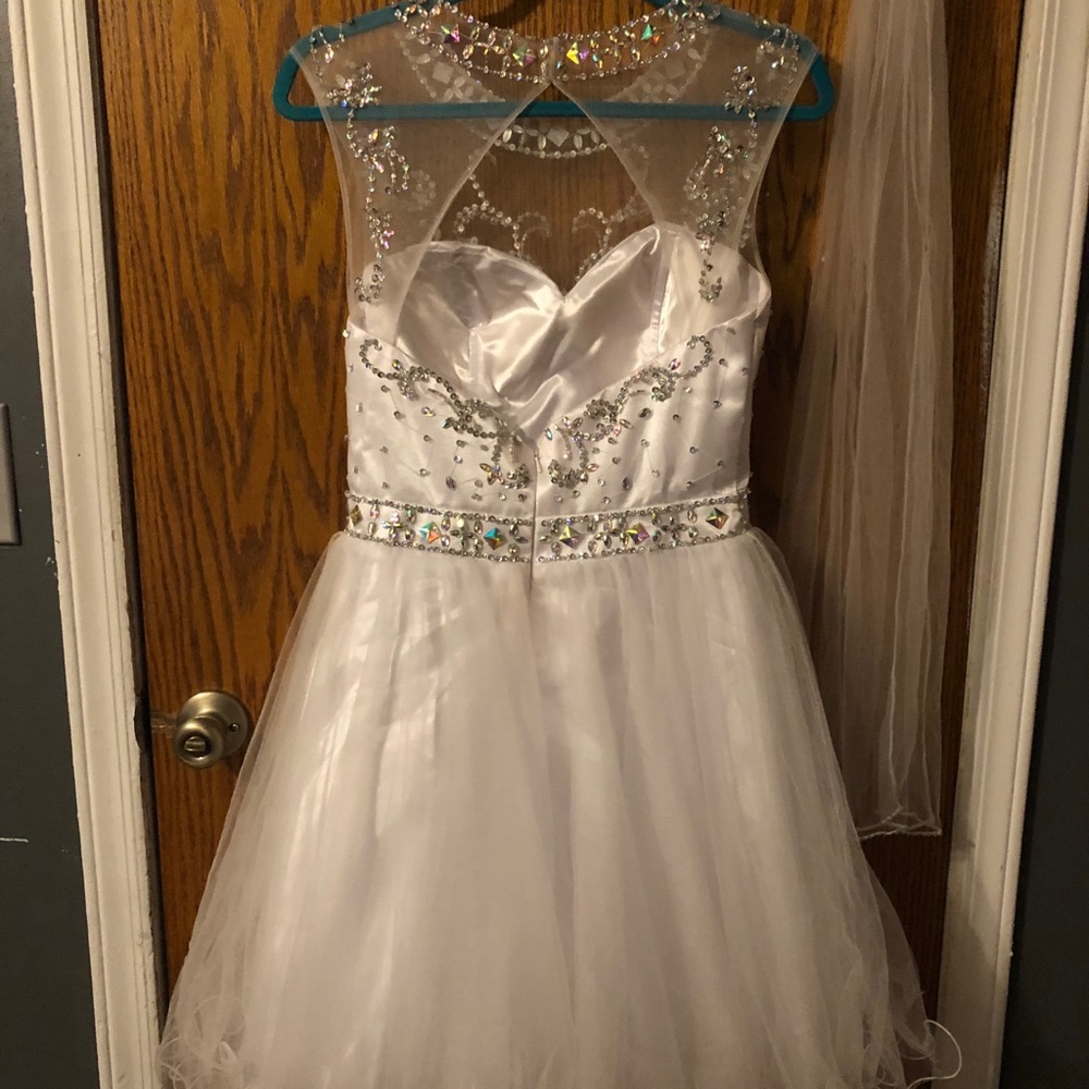 Embellished white mini dress